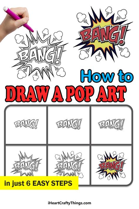 How To Draw Pop Art Step By Step, Pop Art Step By Step, Pop Art Middle School Projects, Graffiti Doodles Easy Step By Step, Pop Art Worksheet, Pop Art Drawings Ideas Easy, Easy Pop Art Drawings, Pop Art Letters, Pop Art Tutorial