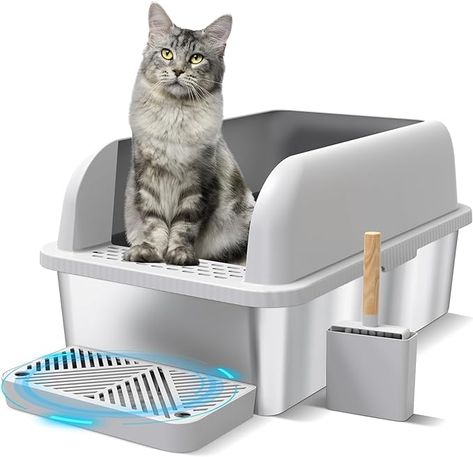 Amazon.com : Suzzipaws Enclosed Stainless Steel Cat Litter Box with Lid Extra Large Litter Box for Big Cats XL Metal Litter Pan Tray with High Wall Sides Enclosure, Non-Sticky, Anti-Leakage, Easy Cleaning : Pet Supplies High Sided Litter Box, Cat Litter Box Enclosure, Cleaning Litter Box, Cat Spirit, Cat Litter Tray, Gato Grande, Litter Box Enclosure, Litter Mat, Cat Urine