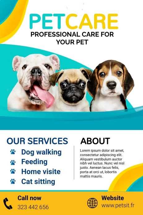 Pamphlet Design, Pet Poster Design, Pet Sitting Flyer, Pet Services Business, Marketing Postcard, Photography Flyer, Online Poster, Dog Business, Business Poster