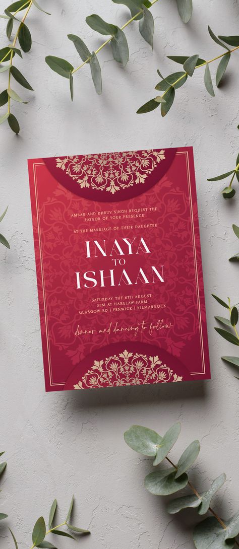 Modern Wedding Card Design, Indian Wedding Invite Template, Indian Wedding Invitation Templates, Luxury Indian Wedding Invitations, Wedding Invitations Indian, Weding Invitation, Hindu Wedding Card, Elegant Indian Wedding, Indian Wedding Invite