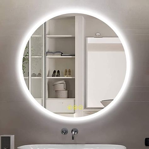 Bathroom Round Mirror, Large Bathroom Vanity, Backlit Bathroom Mirror, Wall Mounted Makeup Mirror, Illuminated Mirrors, Bathroom Mirror Lights, Lighted Vanity Mirror, Mirror With Led Lights, Led Bathroom