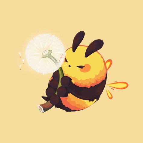 Kawaii, Animated Bee, Dandelion Drawing, Bee Icon, Bee Drawing, Cartoon Bee, Bee Illustration, Draw Animals, Ghibli Artwork