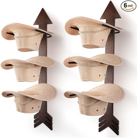 HYDERMUS Cowboy Hat Organizer Rack 6 Pieces Western Decor Rustic Wood Arrow Hat Holder Cowboy Hat Hanger for Display and Storage Cowboy Hat Storage Decoration in Closet Bedroom Walnut Cowboy Hat Hanger, Cowboy Hat Holder, Cowboy Hat Rack, Hat Organizer, Wood Arrow, Hat Organization, Hat Holder, Hat Hanger, Hat Storage