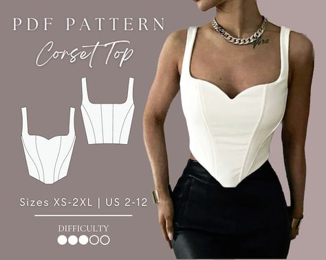 How To Make A Corset Top Pattern, Corset Top Pattern, Top Pattern Sewing, Bustier Pattern, Alledaagse Outfit, Corset Sewing Pattern, Corset Pattern, Fabric Medium, Couture Mode