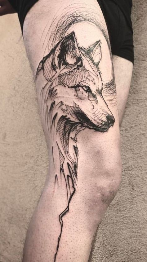 Dark Wolf Tattoo, Kurt Tattoo, Good And Evil Tattoos, Fenrir Tattoo, Wolf Tattoo Designs, Sketchy Tattoo, Tattoo Wolf, Sketch Style Tattoos, Wolf Sketch