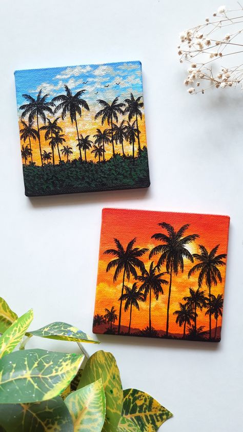 Beautiful Mini Paintings, Canvas Painting Beautiful, Canvas Painting Creative, Mini Canvas Paintings Nature, Acrylic Paint Small Canvas, Canvas Square Painting, Mini Canvas Nature Painting, Acrylic Painting On Square Canvas, Mini Canvas Acrylic Painting Ideas