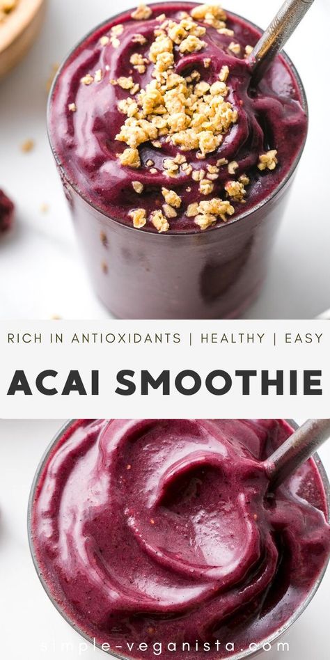 Acai Smoothie Drink, Vegan Berry Smoothie, Acai Drink Recipe, Acai Smoothie Recipe Healthy, Acai Protein Smoothie, Acia Bowls Recipes Acai Smoothie, Acai Berry Boost Tropical Smoothie, How To Make Acai Puree, Açaí Smoothie Recipe