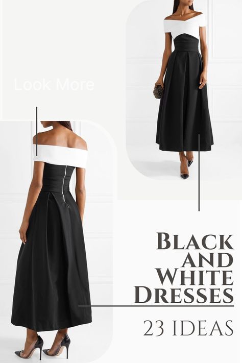 Black And White Aline Dress, Black And White Cocktail Dress Classy, Black And White Dresses Classy, Black And White Dress Outfit Party, Black And White Party Outfit Women, Black And White Dress Classy Elegant, Black And White Dress Outfit Formal, White Cocktail Dress Classy, White Dress Outfit Classy