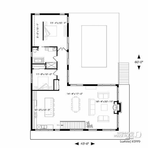 House plan 4 bedrooms, 3 bathrooms, garage, 3990 | Drummond House Plans Mid Century House Plans, L Shaped House Plans, U Shaped Houses, Casa Hobbit, Plan Chalet, L Shaped House, Drummond House Plans, 2 Bedroom House Plans, Modern Style House Plans