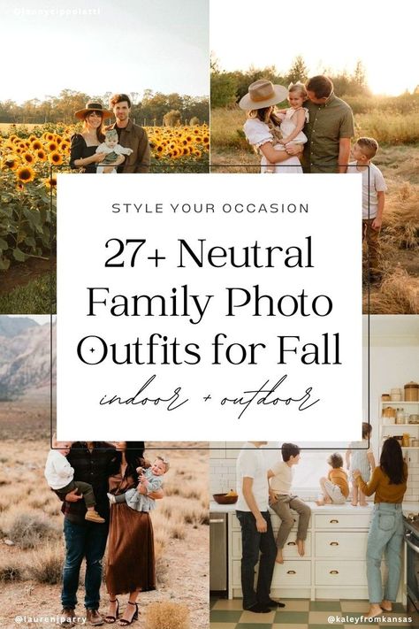 Need ideas for neutral family photo outfits this fall? We’ve got 25+ neutral and modern family photoshoot outfit ideas and color schemes for your fall family pictures. Whether you're after casual outfits, indoor or outdoor settings, blue, green, or other colors, we have the perfect fall family photo outfit ideas for 2024. Family Photo Coordinating Outfits, Green Cream Brown Family Photos Fall, Fall Leaves Family Photos, Family Photos With Infant Outdoor, Casual Photoshoot Outfits, Fall Family Photos Outfits, Fall Photoshoot Outfits Family, Neutral Family Photo Outfits, Family Pictures Colors Scheme