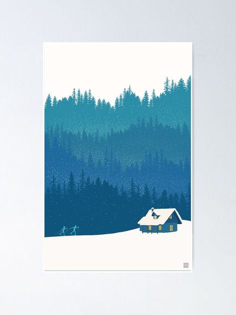 "nordic ski winter wonderland scene" Poster by SFDesignstudio | Redbubble Ski Graphic Design, Winter Graphic Design, Art Festival Poster, Winter Graphics, Illustration Design Poster, Scene Poster, Vintage Ski Posters, Nordic Skiing, Freehand Machine Embroidery