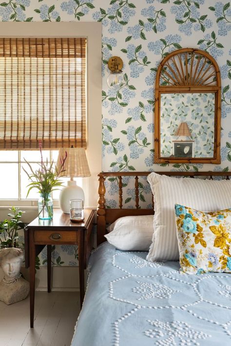 See a House Filled With Florals, Scallops & Nautical Details | Apartment Therapy 1918 House, Modern Bedroom Inspiration, Tennessee House, Grown Up Bedroom, Nautical Bedroom, Old Hickory, With Wallpaper, Facebook Marketplace, Cottage Bedroom
