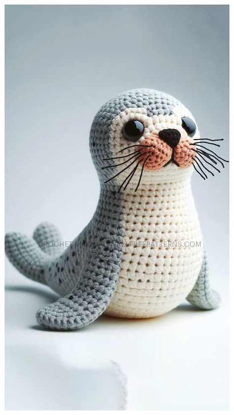 Amigurumi Seal Crochet Free Pattern Amigurumi Patterns, Amigurumi Clam Free Pattern, Crochet Patterns Sea Creatures, Crochet Sea Lion Pattern Free, Sea Creatures Amigurumi, Seal Amigurumi Free Pattern, Seal Crochet Pattern Free, Crochet Seal Pattern Free, Crochet Walrus