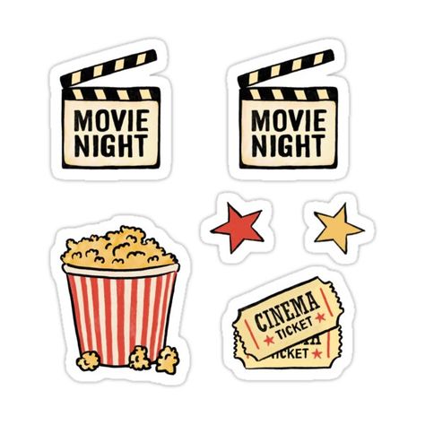 Movie Ticket Sticker, Photo Album Stickers, Film Stickers Printable, Movie Stickers Film, Movie Box Ideas, Movie Stickers Printable, Movie Night Illustration, Movies Clipart, Cinema Stickers