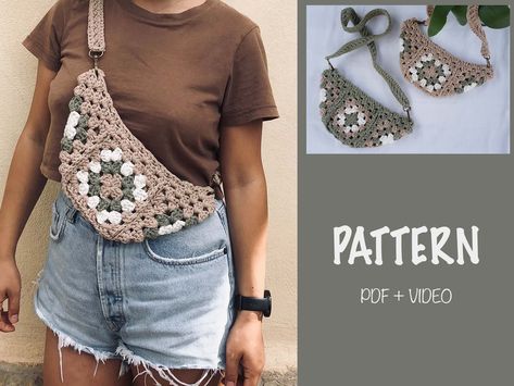 modern and beautiful free crochet shoping bags patterns Crochet Phanny Pack, Granny Square Fanny Pack, Crochet Bum Bag, Vintage Bag Pattern, Crochet Fanny Pack, Crochet Boho Bag Pattern, Belt Bag Pattern, Granny Square Häkelanleitung, Fanny Pack Pattern