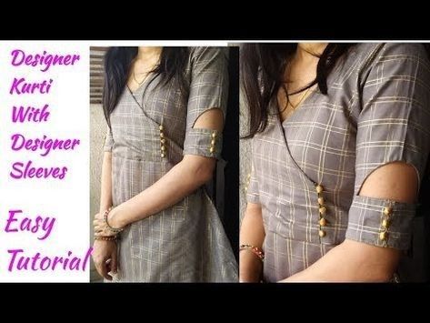 Couture, Hand Models For Kurtis, Kurti Stitching Ideas, Shirt Collar Kurti, Diy Kurti, V Neck Kurti, Kurti Stitching, Kurti Back Neck Designs, Angrakha Kurti