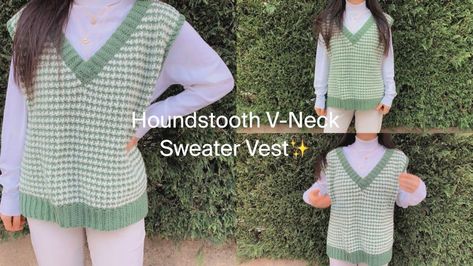 How to Crochet Oversized Houndstooth Sweater Vest Vests Aesthetic, Houndstooth Sweater Vest, Crochet Vest Pattern Free, Diy Crochet Sweater, Crochet Vests, Crochet Sweater Vest, Vest Pattern Free, Gilet Crochet, Houndstooth Sweater