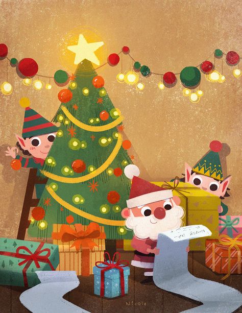 Christmas Illustration Cute, Marry Christmas Drawing, Merry Christmas Illustration Design, Christmas Illustration Drawing, Christmas Ideas Drawing, Christmas Kids Drawing, Christmas Cute Art, Merry Christmas Drawing Art, Christmas Cute Illustration