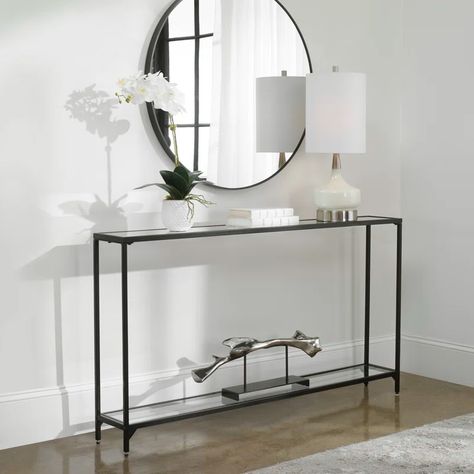 Everly Quinn Iria 56" Console Table & Reviews | Wayfair Iron Sideboard, Slim Console Table, Gold Console Table, Metal Sideboard, Red Cabinets, Iron Console, Iron Console Table, Marble Shelf, Metal Console Table