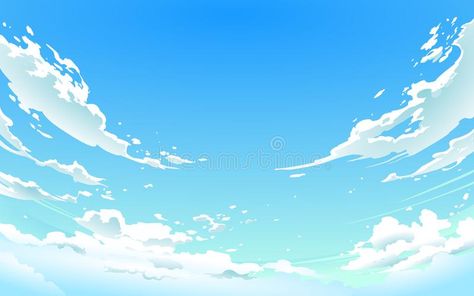 Vector illustration of cloudy sky in Anime style. Animation Sky Background, Sunny Sky Drawing, Sky Vector Illustration, Sky Drawing Reference, Sky Background Drawing, Cloud Illustration Drawing, Anime Sky Background, Cloudy Sky Drawing, Anime Clouds Sky