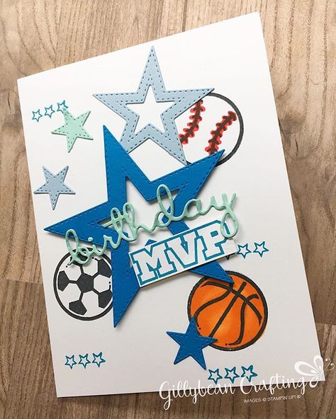 For The Win Stampin Up Cards, Sport Cards Ideas, Stampin Up Sports Cards, Stampin Up Boys Birthday Cards, Male Birthday Cards, Old Birthday Cards, Stampin Up Birthday Cards, Male Birthday, Homemade Birthday Cards
