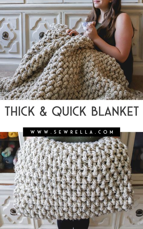 Chunky Yarn Blanket, Chunky Crochet Blanket Pattern, Diy Knit Blanket, Chunky Knit Blanket Diy, Crochet Throw Pattern, Amigurumi Knitting, Basketweave Stitch, Chunky Crochet Blanket, Confection Au Crochet