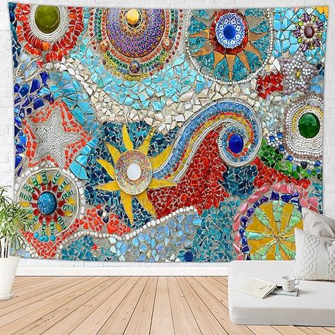 L'art Du Vitrail, Dorm Decoration, Bohemian Wall Tapestry, Blanket On Wall, Cheap Wall Tapestries, Curtain Hanging, Moon Tapestry, Living Room Dorm, Boho Tapestry