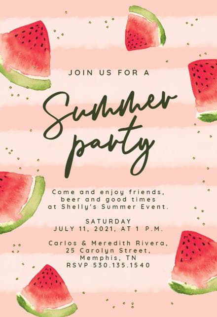 Pink Summer, Pink Summer Party, Summer Party Invite, Greetings Island, Party Invitation Template, Summer Party, Pool Party, Party Invitation, Melon