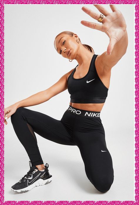 [Sponsored] Whatever The Workout, Keep Cool And Comfy In These Women's Training Tights From Nike Pro. Made From Stretchy Poly Fabric In A Classic Black Colourway, These Slim-Fit Tights Are Made Using Nike's Dri-Fit Tech, Which Wicks Away Sweat. They Have A Supportive Waistband And Mesh Panels To The Calf To Boost Breathability. Ideal As A Baselayer Or For Sports, These Tights Are Finished Up With Nike Pro Branding To The Waistband, As Well As The Swoosh #nikesportswearwomenworkoutoutfits Sports Leggings Outfit, Nike Photoshoot, Sports Photoshoot, Women Fitness Photography, Workout Photoshoot, Activewear Photoshoot, Gym Photoshoot, Black Nike Pros, Sport Photoshoot
