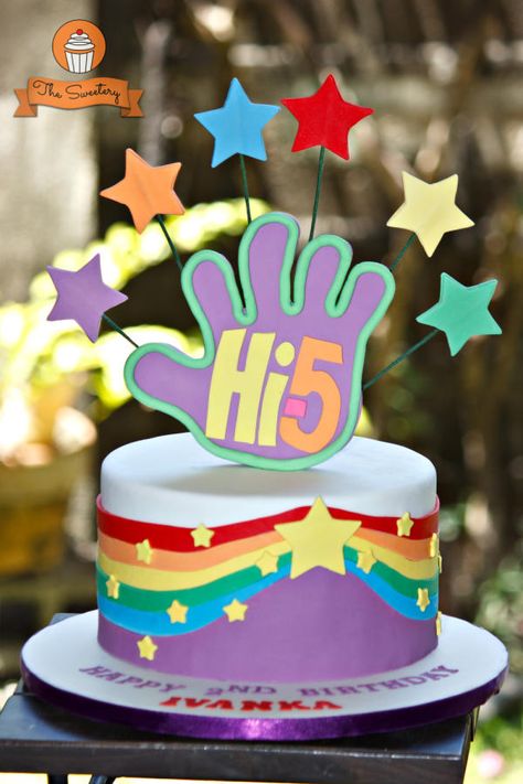 Hi5 Cake - Cake by The Sweetery - by Diana 5th Birthday Cakes For Boys, Fifth Birthday Cake, 5th Birthday Boys, 5 Cake, Bday Party Kids, 5th Birthday Cake, Cardboard Letters, 5 Birthday, Rainbow Birthday Cake