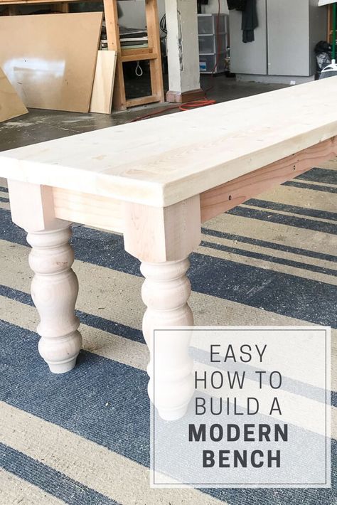 Easy DIY bench tutorial. How to build a modern farmhouse bench for your entryway, dining room, bedroom or great for outdoors too! Build A Farmhouse, Farmhouse Bench Diy, Farm House Dining Room, Diy Kitchen Table, Kitchen Table Makeover, Farmhouse Bench, Diy Dining Room, Diy Dining Table, Diy Farmhouse Table