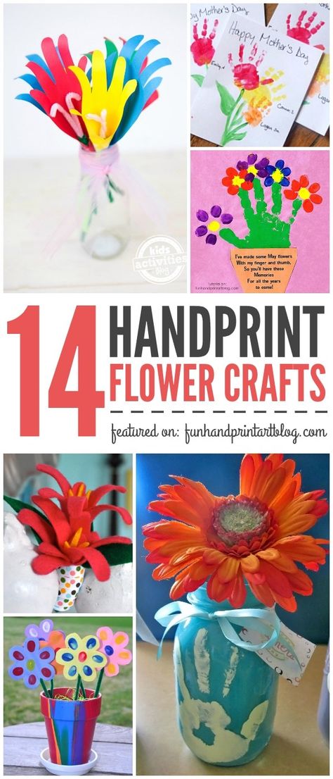 Handprint Flower Crafts: Pretty Spring Decor & Perfect for Mother's Day Hand Prints, Craft Card Ideas, Crafts For Spring, Handprint Flower, Fingerprint Heart, Craft Box Subscription, Footprint Craft, Footprint Crafts, Flower Gift Ideas