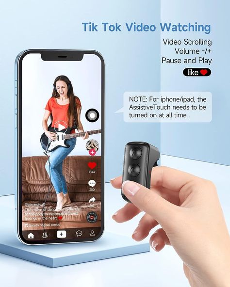 【TIK Tok Button】 You don't need to use your finger to slide videos on Tik Tok any more. This Bluetooth remote could scroll videos, double click to "like", "pause"&"play". Watching Tik Tok videos will be easier, use with a mobile phone holder or just make your phone fixed where you want, no need to ever to touch your phone again, free your hands! Dongguan, Remote Camera, Car Bluetooth, Game Remotes, Bluetooth Remote, Wireless Camera, Mobile Phone Holder, Page Turner, Remote Control Toys