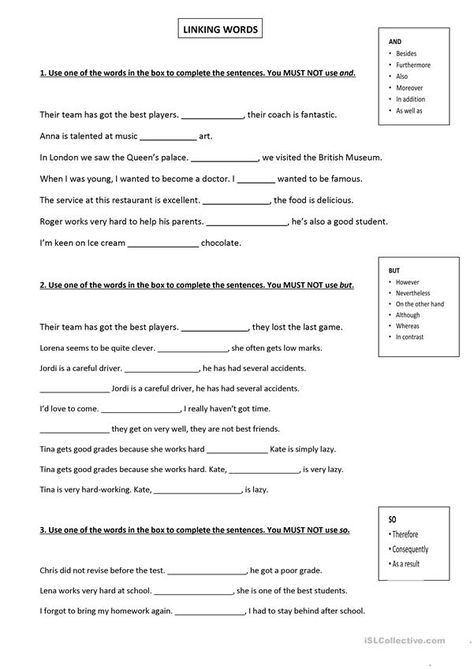 Connectives Worksheet, Compound Adjectives, English Questions, Complex Sentences Worksheets, Conjunctions Worksheet, Family Tree Worksheet, Punctuation Worksheets, Teach Writing, Linking Words