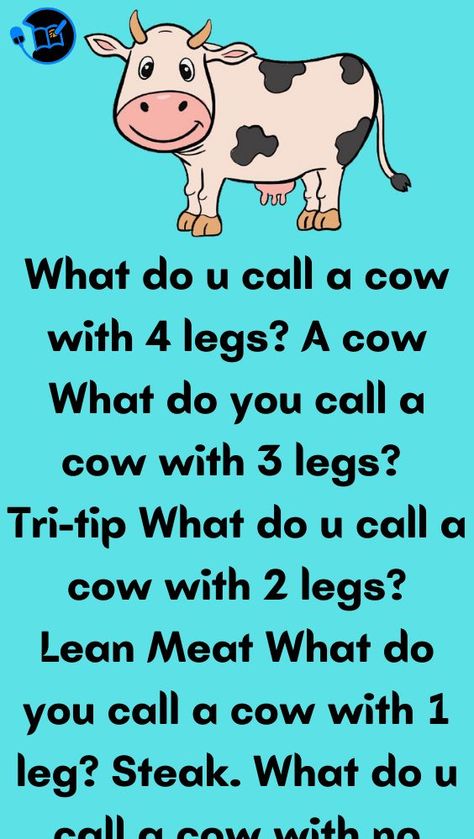 What do u call a cow with 4 legs? A cow What do you call What Do You Call Jokes Hilarious Funny, Cow Jokes Hilarious, What Do You Call Jokes, How To Draw A Cow, Cows Quotes, Cow Jokes, Farm Jokes, Cow Quotes, Laugh Of The Day