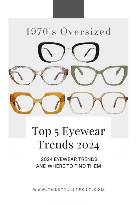 The Stylist Post looks at her top 5 favorite eyewear trends and where to find them! Fashionable Spectacles For Women, Trend Glasses 2024, Trending Glasses Frames 2024, Chanel Eyeglasses For Women, Eyeglasses Trend 2024, How To Choose Eyeglass Frames, Trending Frames Eyeglasses, Trendy Prescription Glasses For Women, Modern Eyeglasses For Women