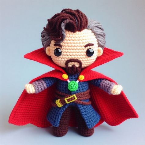 Crochet Doctor Strange Amigurumi Amigurumi Patterns, Crochet Marvel Characters, Marvel Crochet Patterns Free, Superman Crochet Pattern, Amigurumi Marvel, Crochet Marvel, Strange Crochet, Crochet Doctor, Marvel Crochet