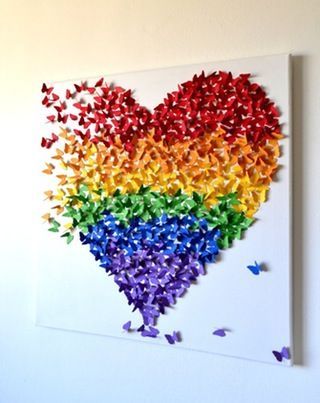 8 Rainbow Decor Ideas To Celebrate Pride Month 2016 Easy Pride Crafts, 3d Butterfly Art, Art Papillon, 3d Butterfly Wall Art, Rainbow Room, Rainbow Crafts, Seni Origami, Celebrate Pride, Rainbow Decorations