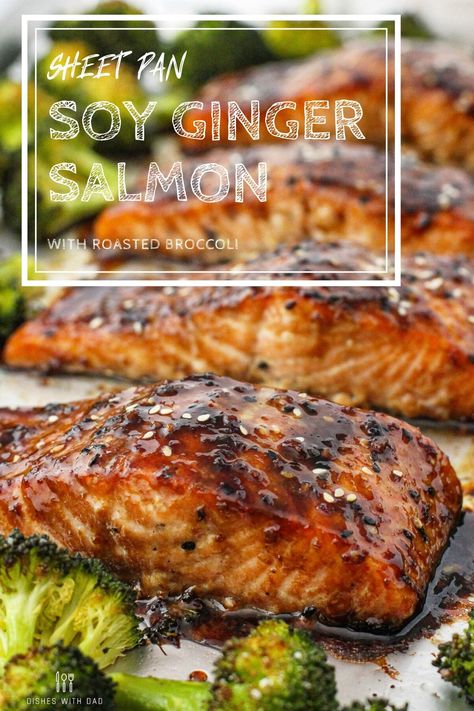 Essen, Salmon With Broccoli Recipes, Asian Salmon And Broccoli, Ginger Teriyaki Salmon, Salmon Recipes With Broccoli, Fish With Broccoli, Salmon With Ginger Soy Sauce, Ginger Sesame Salmon, Salmon With Ginger And Garlic