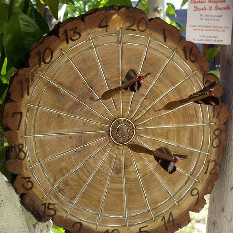 Recycled Art Interview #6: Cindy Fortin From Upcycled Design Lab Wood Craft Projects, Wood Burning Crafts, Log Furniture, Creation Deco, Wood Logs, Diy Holz, Backyard Games, Dart Board, Kids Wood