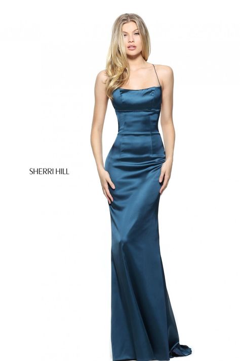 Buy dress style № 51006 designed by SherriHill Haute Couture, Sleeveless Prom Dress, Sherri Hill Prom Dress, Sherri Hill Dress, Simple Satin, Prom Dress Inspo, Deb Dresses, Sherri Hill Prom, Dress Spaghetti Straps