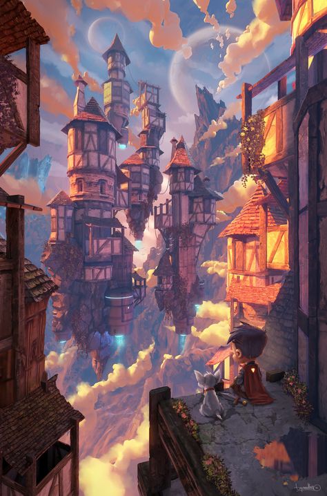 Blender Concept Art, Fantasy City Drawing, Fantasy Illustration Art Imagination, Blender Environment, Fantasy Landscape Illustration, Game Environment Concept Art, Fantasy Landscape Art, Fantasy Environment, Fantasy Cities