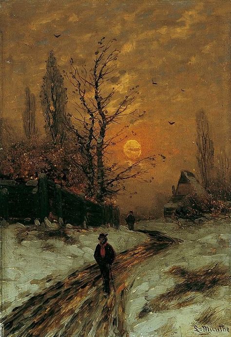 Ludwig Munthe (Norwegian, 1841-1896) A Winter Evening Grafika Vintage, Seni Vintage, Winter Evening, Seni Cat Air, Pierre Auguste Renoir, Wow Art, Aesthetic Painting, Ethereal Art, Classical Art