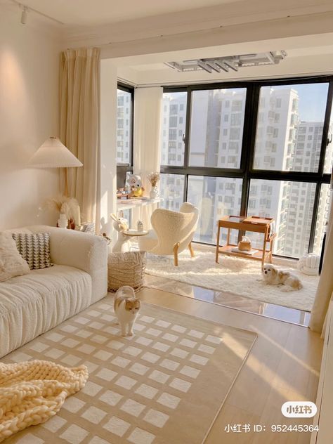 Thailand Apartment Aesthetic, China Apartment Interior, Chinese Apartment Interiors, Korean Condo, Korean Appartement, Korean Living Room Aesthetic, Cozy Beige Aesthetic, Asian Apartment, Korean Style Home