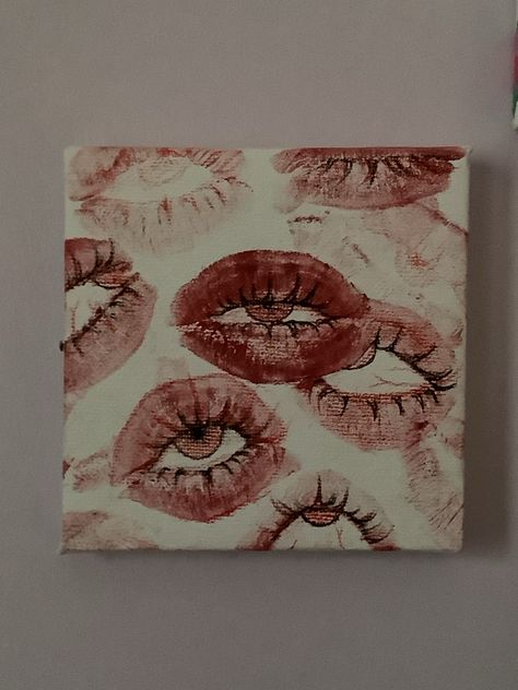 Lip Stain Art, Lip Art Sketch, Hot Sketches Easy, Inspo Painting Ideas Easy, Easy Paint Aesthetic, Painting Ideas On Big Canvas Easy, Drawings On Small Canvas, Easy Paintings Small Canvas, Lip Eye Drawing