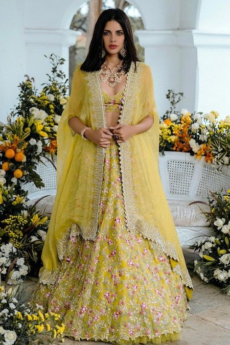 Pastel, Yellow Indian Outfit, Anushree Reddy Lehenga, Lehenga Inspiration, Cape Lehenga, Jacket Lehenga, Anushree Reddy, Haldi Outfit, Nikkah Dress