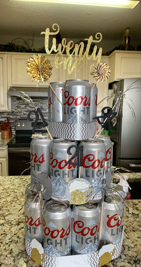 Coors Light Birthday Party, Coors Light Cake, 21st Birthday Crafts, Light Birthday Cake, Birthday Cake Beer, Beer Can Cakes, Light Cake, Mens Birthday, Light Party