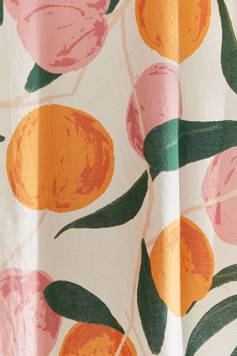 Slide View: 3: Allover Fruits Shower Curtain Peach Leaves, Peach Shower Curtain, Urban Outfitters Curtains, Peach Bathroom, Bathroom Redecorating, Refinish Bathtub, Walk In Shower Designs, Cotton Shower Curtain, Unique Shower Curtain