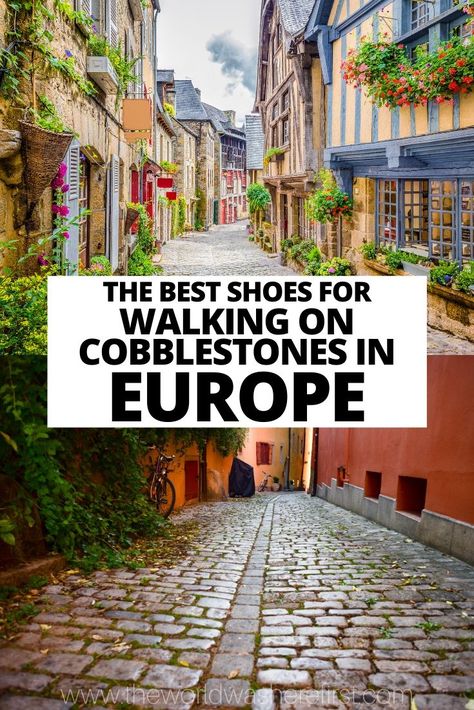 A guide to the best shoes for walking on cobblestones in Europe including options for boots, sandals and walking shoes for men and women. Mens Walking Shoes Sneakers, Nice Walking Shoes, Comfortable Stylish Walking Shoes, Cute Waterproof Shoes, Best Walking Boots For Women, Dress With Walking Shoes, Best Flats For Walking, Best Walking Boots For Women Travel, Comfortable Walking Boots