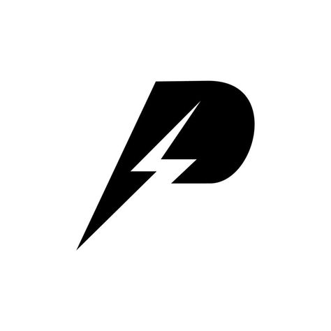 Letter P And Lightning Bolt Logo Design Template Power Logo Design Ideas, P Design Letter, Lightning Logo Design, Gym Moodboard, Bolt Logo Design, Power Logo Design, Letter P Design, D Letter Logo Design, Sharp Logo